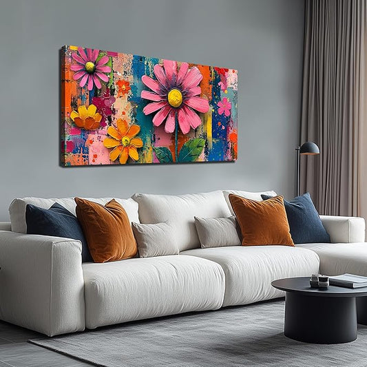 Colorful Prints Wall Art for Living Room Flower Poster Wall Art for Teen Girl Room Wall Decor for Bedroom Aesthetic Size 24 x 48 Inch