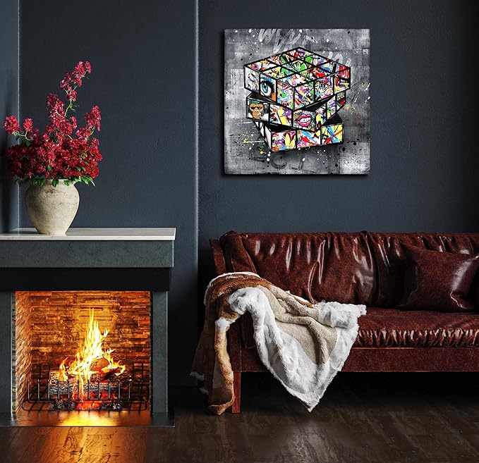 SIXTTART Banksy Canvas Wall-Art For Living Room - Street Graffiti Wall Art for Bedroom - Large Abstract Painting Pop Art Modern Home Office Decor 20" W x 20" H Stretched And Framed Ready to Hang