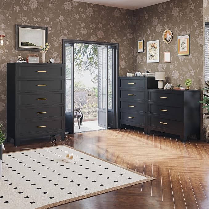 3 Drawer Metal File Cabinet, Bedroom Dresser Drawers, Multi-Functional Accent Drawers Cabinet, Lateral File Cabinets for Collection and Storage Small Size Files (Black)