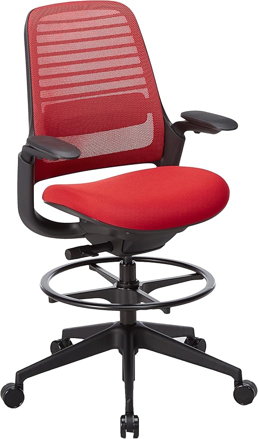 Steelcase Series 1 Stool Chair, Graphite Frame with 3D Microknit Fabric (Scarlet)
