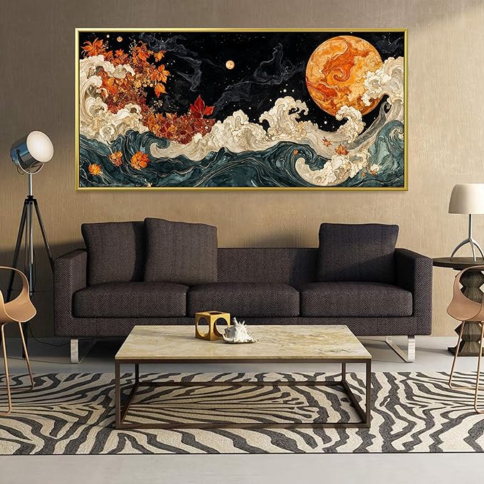 Large Wall Art For Living Room Gold Framed Wall Art Prints Boho Abstract Colorful Canvas Art Wall Decor Painting Pictures Abstract Black Wall Decor For Home Bedroom Office Ready To Hang 29" × 58"