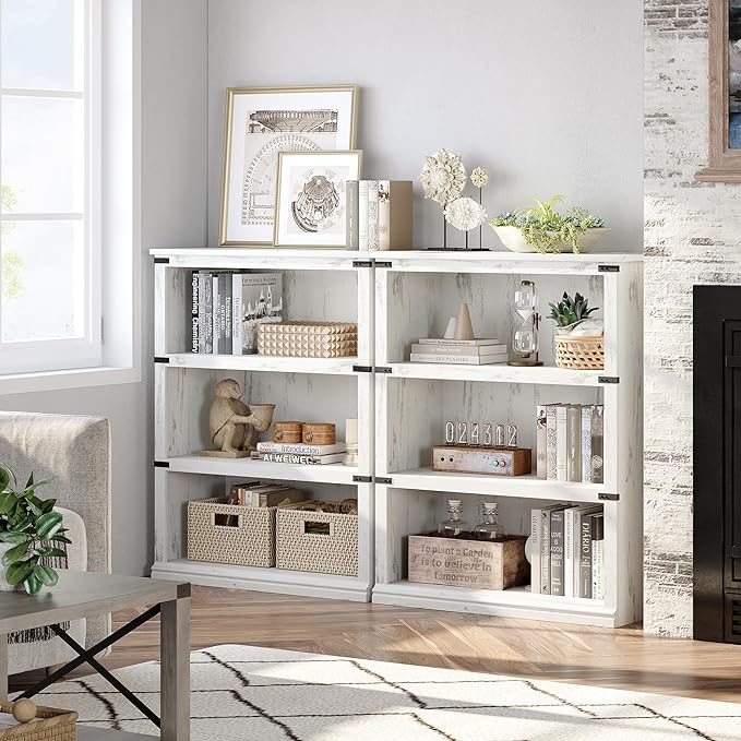Farmhouse Book Shelf, 3 Tier Book Shelf for Display, 39.9" Wooden Bookcase for Storage, 3 Shelf Display Shelvesfor Home Office, Living Room, Bed Room-White