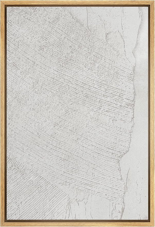 SIGNFORD Framed Canvas Print Wall Art White Grunge Paint Stroke Landscape Abstract Shapes Illustrations Modern Art Decorative Boho Relax/Zen Nordic for Living Room, Bedroom, Office - 24"x36" Natural
