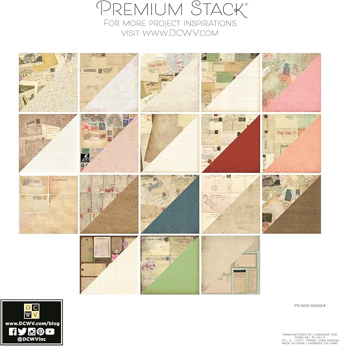 DCWV Printed Cardstock Paper 12x12, 36 Sheets of Scrapbook Paper for Crafts and Card Making, Double Sided Heavy Duty Cardstock with UV Gloss Accents - Postcards