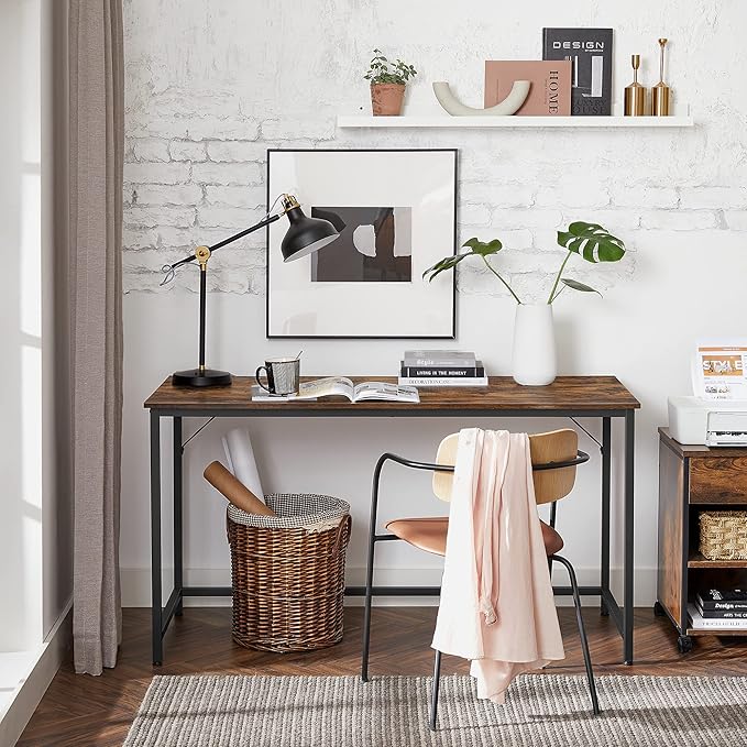 VASAGLE Computer Desk, Office Work Desk, 53.1 x 23.6 x 29.9 Inches, for Study, Bedroom, Home Office, Living Room, Rustic Brown and Ink Black ULWD043B01