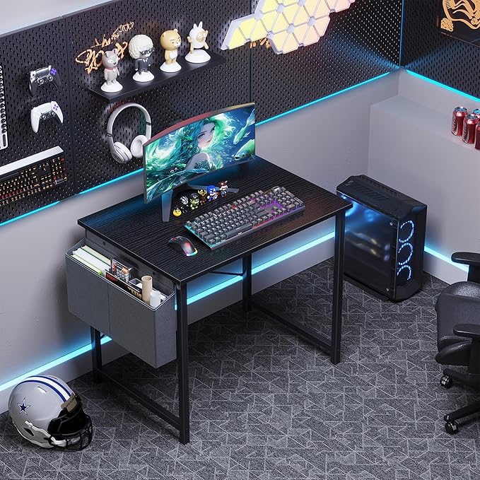 OLIXIS Computer Desk 31 Inch Home Office Desks for Small Spaces, Gaming Writing Study Work Table with Storage Bag for Bedroom, Black