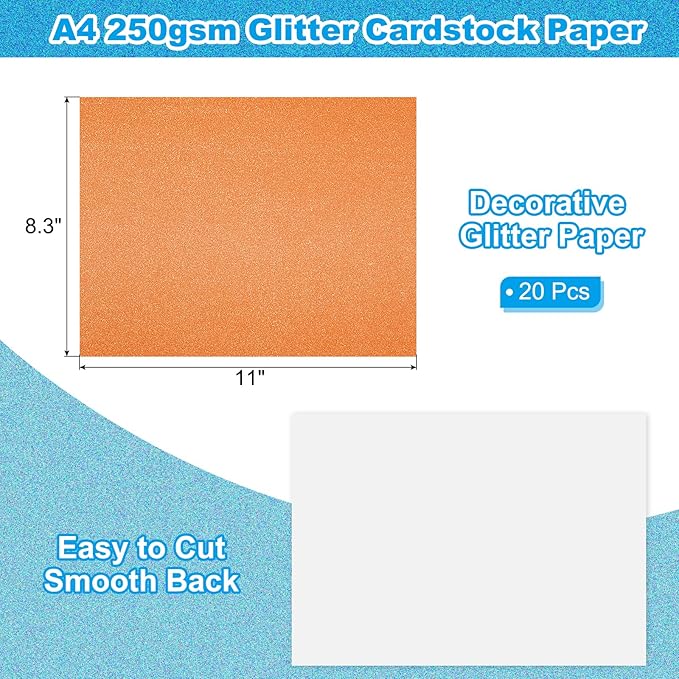 PATIKIL 20 Sheets Orange Glitter Cardstock Paper, 8.5x11 inches, 250gsm, Sparkly Paper for Scrapbooking, Cards, Invitations, DIY Projects