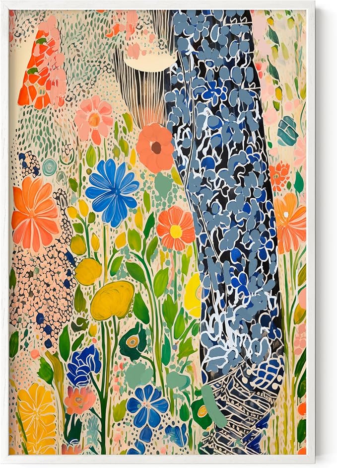 HAUS AND HUES Floral Art Wall Decor - Wildflowers Wall Art for Living Room, Floral Artwork for Bedroom Walls, Flower Painting for College Girls Dorm Room (Spring Florals, White Frame, 24x36)