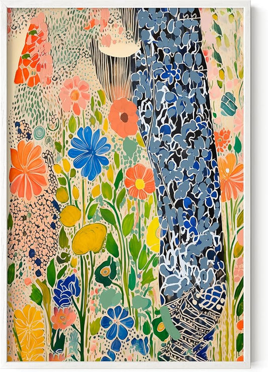 HAUS AND HUES Floral Art Wall Decor - Wildflowers Wall Art for Living Room, Floral Artwork for Bedroom Walls, Flower Painting for College Girls Dorm Room (Spring Florals, White Frame, 24x36)