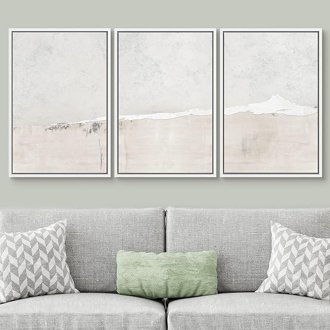 SIGNWIN Framed Canvas Print Wall Art Set Industrial Grunge White Gray Landscape Shapes Abstract Illustrations Modern Art Decorative Nordic Zen for Living Room, Bedroom, Office - 24"x36"x3 White