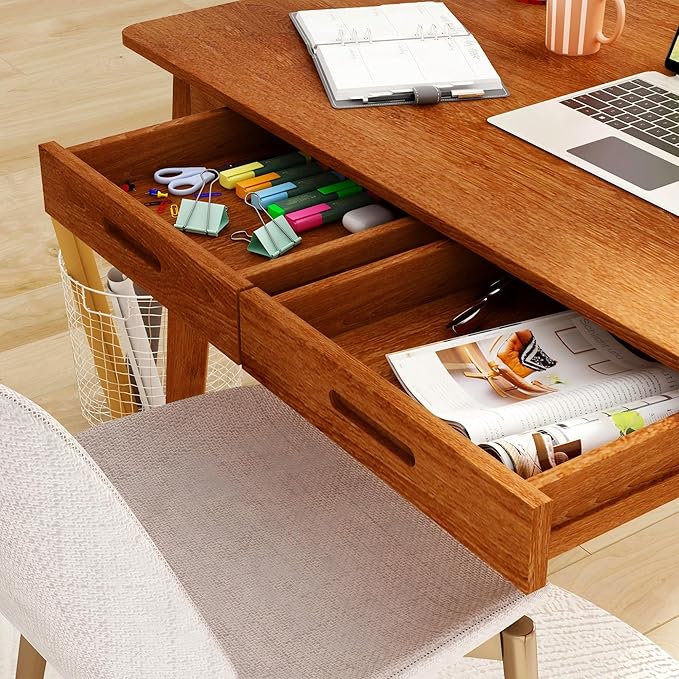 Home Office Computer Desk Coner Desk with 2 Drawers, Study Writing Table for Home Office, Study, Honey Wood (39.3 ”W x 23.6”D x 29.1”H)
