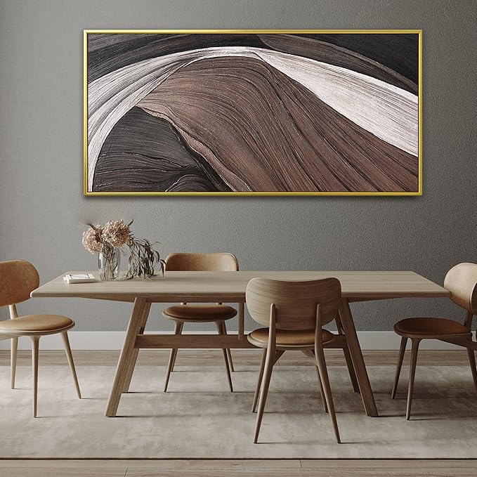 TAIJXAGSG Large Abstract Gold Framed Wall Art For Living Room Pints Black And White Canvas Art Wall Decor Prints Picture Painting Brown Maximalist Decor Artwork For Bedroom Modern 29x58 In