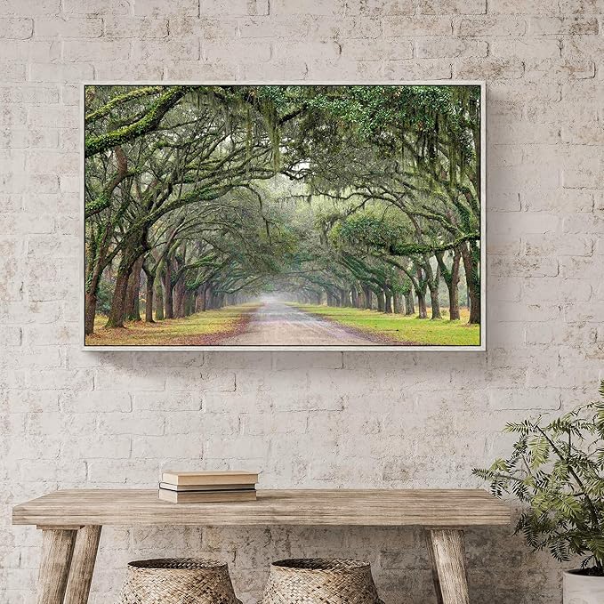 Green Oak Trees Canvas Artwork: Landscape Forest Picture Painting Wall Art Framed for Living Room (45'' x 30'' x 1 Panel)