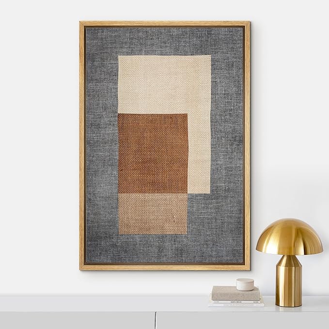 IDEA4WALL Framed Canvas Print Wall Art Mid-Century Brown & Blue Blocks Abstract Geometric Illustrations Modern Art Minimalism Shapes Multicolor Boho for Living Room, Bedroom, Office - 16"x24" Natural