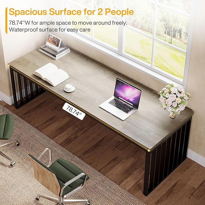Tribesigns 78" Extra Long Computer Desk, 2-Person Desk with Metal Legs, Industrial Double Desk for Home Office (Gray)
