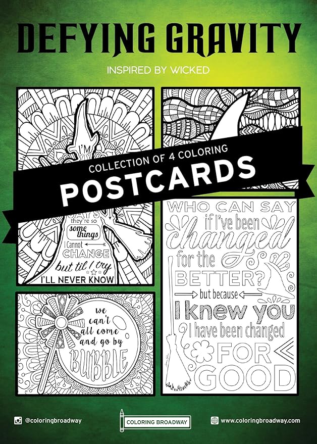 Coloring Broadway - Wicked Inspired Coloring Postcards (Set of 4), Defying Gravity Musical Theater Merchandise, Printed on Matte Card Stock (5” x 7”), Ideal Gift for a Broadway Theater Lover