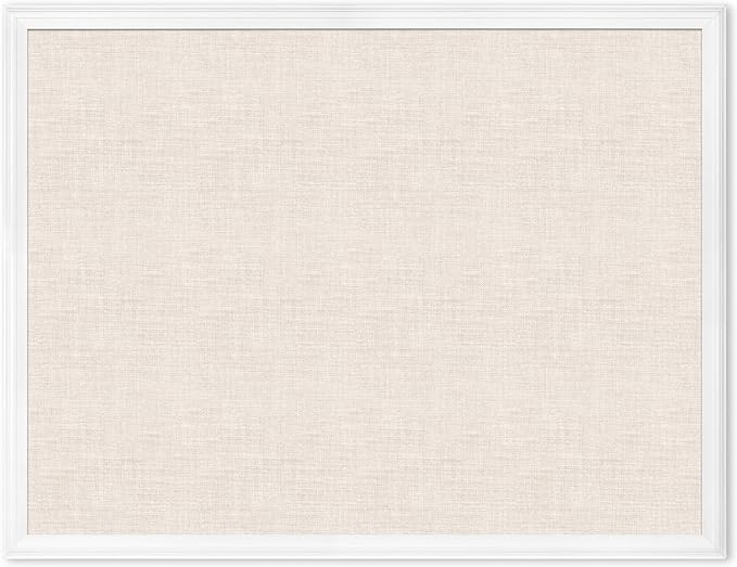 U Brands Farmhouse Linen Bulletin Board, 40" x 30", White Wood Style Frame, Industrial Grade Pinning Surface
