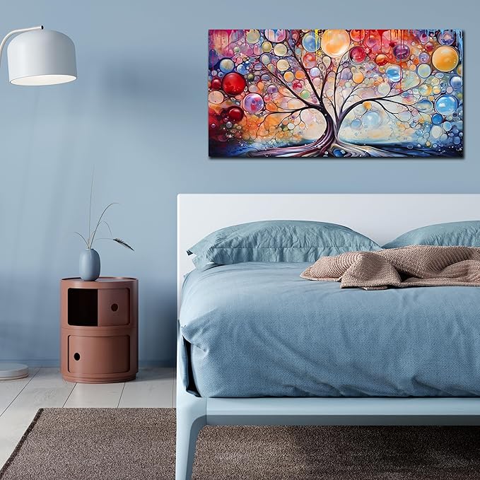 SIXTTART Tree Pictures Wall Decor Living Room - Colorful Artwork for Wall - Large Canvas Wall Art Ready to Hang Size 20" x 40"