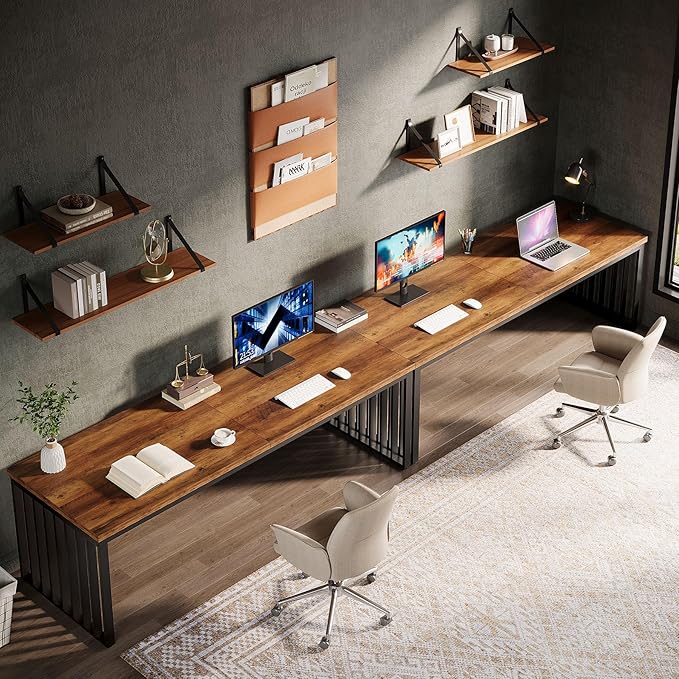 Tribesigns 2-Person Desk with Metal Frame, 78.74" Double Desk for Two People, Industrial Long Computer Writing Table for 2 People Home Office (Oak)