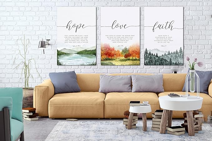SHMAO Bible Canvas Wall Art Motivational Wall Decor, 3 Piece Hope Love Laith Print Pictures for Office Wall Decor Women Inspirational Framed Artwork Home Office Decor 24”x36”x3 Panels