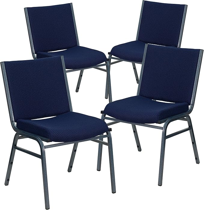 Flash Furniture 4 Pack HERCULES Series Heavy Duty Navy Blue Dot Fabric Stack Chair