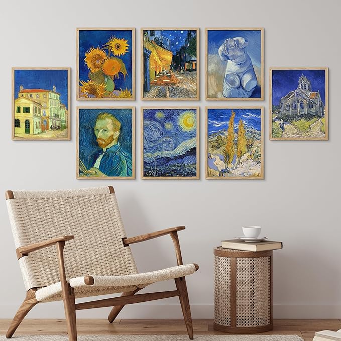 SIGNWIN Framed Poster Bathroom Decor, Wall Art Room Decor Multicolor for Living Room, Bedroom, Office Vincent Van Gogh Sunflower Starry Night Vintage Illustrations Bohemian - 12"x16"x 8 Natural