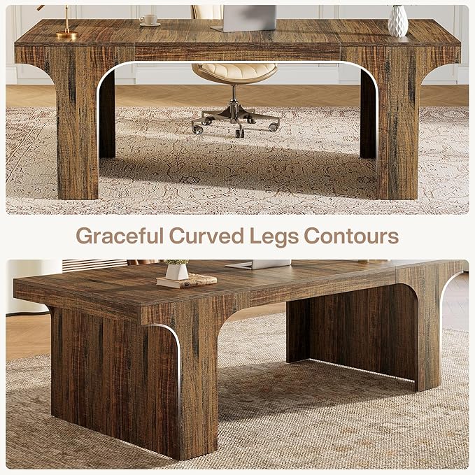 Tribesigns 70.9-Inch Executive Desk, Large Wooden Computer Office Desk, Modern Writing Table Business Workspace Home Office Furniture with Arched Design, Brown