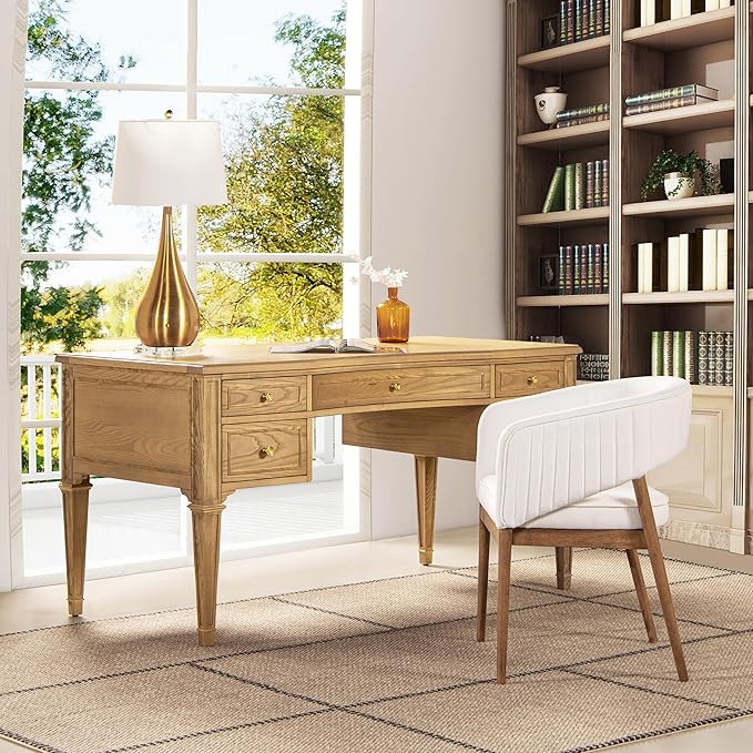 Jennifer Taylor Home JTH Luxe Dauphin Gold Accent 5-Drawer Executive Desk