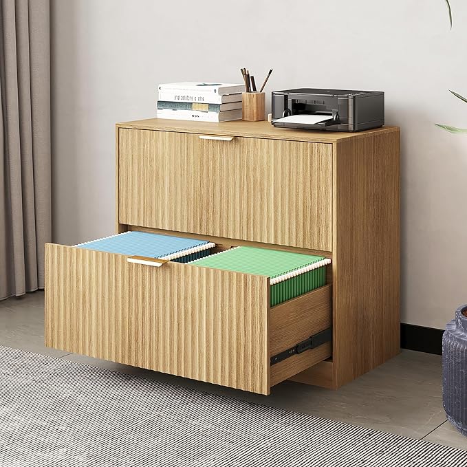 Wooden Two-Drawer Filing Cabinet,Horizontal Home Office Filing Cabinet with Three-Level Adjustable Hanging Rails,Doubles as A Printer Stand,Suitable for A4/Letter/Legal Sizes (Natural-05)