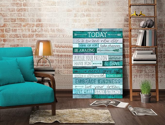 Large Inspirational Wall-Art - Positive Office Wall Decor - Teal Motivational Wall Art - Framed Canvas Art Easy to hand Size 24x36 Inches
