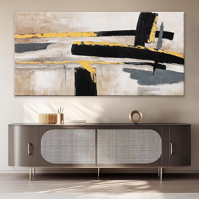 QSQ Abstract Wall Art Prints Large Canvas Wall Art Decor Prints Black And Gold Wall Art Decor Modern Paintings Home Wall Decorations For Living Room Bedroom Kitchen Office Decoration 29" × 58"