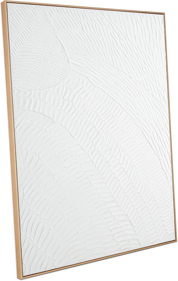 White Abstract Wall Art for Living-room - Framed Geometry 3D Abstract Hand-painting Artwork Minimalism Contemporary Boho Decorative for Living Room, Bedroom - 28"x40"