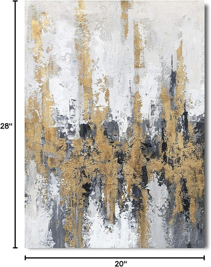 Yihui Arts Modern Abstract Skyline Canvas Wall Artwork With Gold Foil Modern Oil Painting Pictures with Framed for Living Room Bedroom Bathroom Decoration