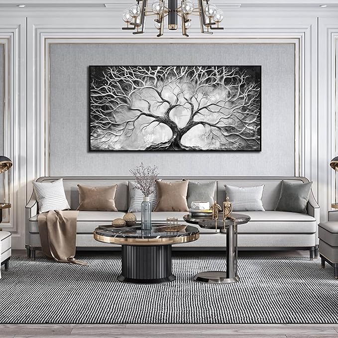 Black and White Wall Art for Bedroom - Black Framed Tree Canvas Wall Art for Living Room Size 24" x 48"