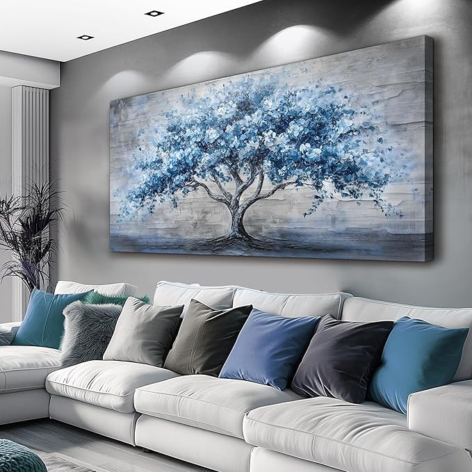 KELIYUAN Large Wall Decor Canvas Painting Wall Art For Living Room Dining Room Hallway Abstract Blue Tree Office Bedroom Decoration Artwork Picture Print For Home Decoration Aesthetics 24x48 In