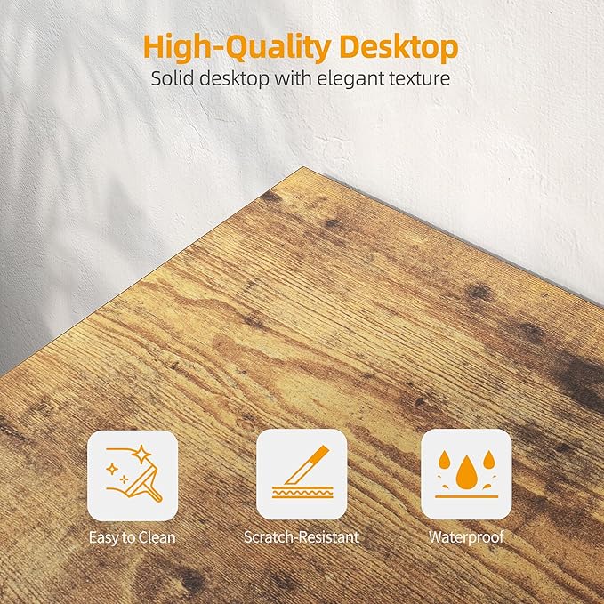 TIQLAB Small Computer Desk with Power Outlets, 40 Inch L Shaped Desk with Reversible Shelves, Gaming Desk Corner Desk Study Writing Desk for Home Office Bedroom Small Space, Rustic Brown