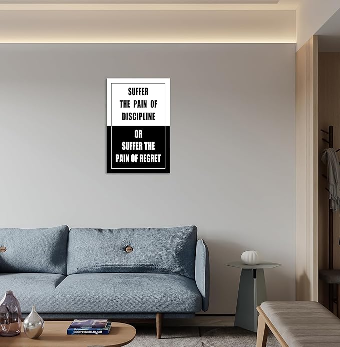 WYJDFART Discipline or Regret Motivational Wall Art Printed Canvas Artwork Inspirational Wall Decor for Home School Bedroom Office Living Room Framed Ready to Hang [24" W X 36" H]
