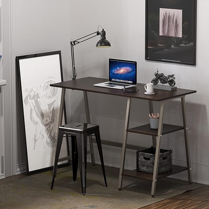 SHW 43-Inch Home Office Trestle Computer Desk with Open Storage Shelves, Espresso