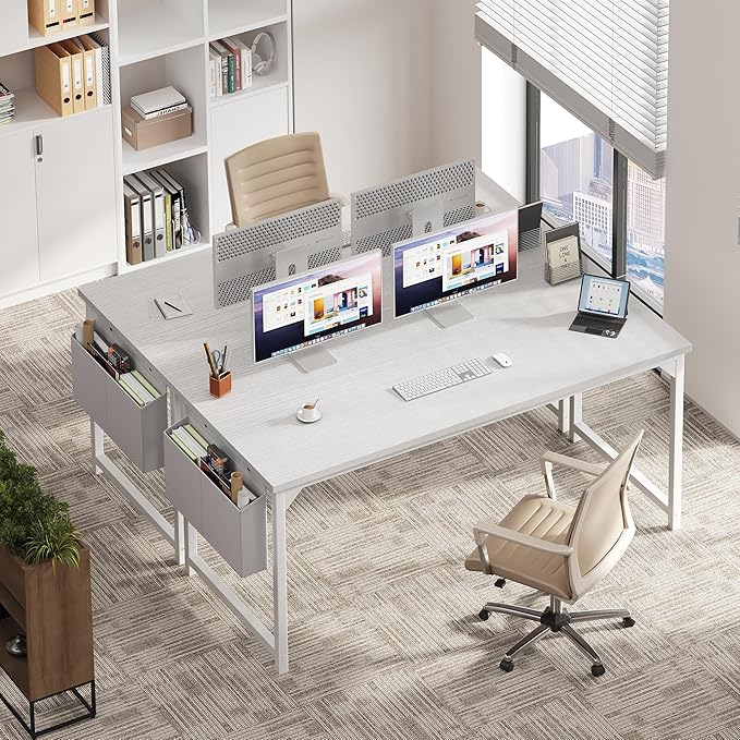 OLIXIS Computer Desk 63 Inch Home Office Desks for Small Spaces, Gaming Writing Study Work Table with Storage Bag and Headphone Hook for Bedroom, White
