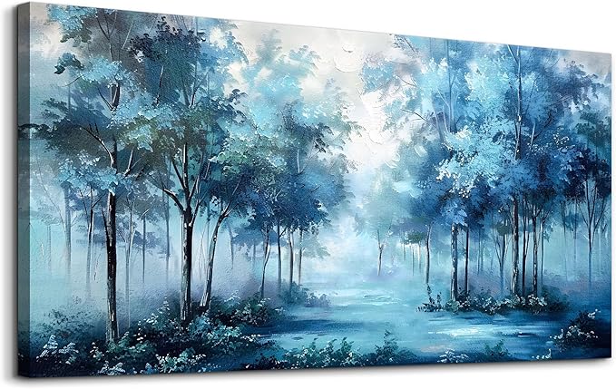 Wapluam Large Canvas Wall Art For Bedroom Wall Decor For Living Room Office Decorations Trees Wall Paintings Foggy Forest Landscape Pictures Artwork Stretched and Framed Canvas Art Home Decor