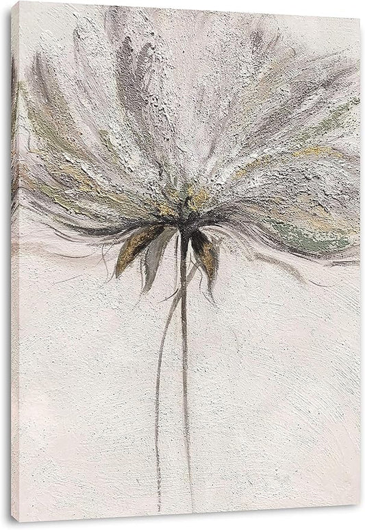 Yihui Arts Hand Painted Abstract Floral Wall Art Pictures Grey White Gold Foil Painting Sand Artwork For Living Room Decoration
