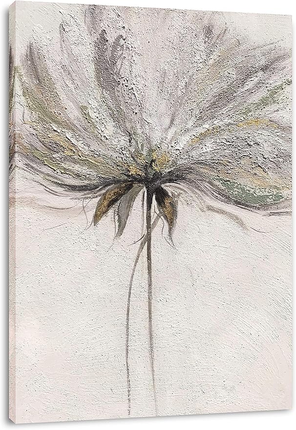Yihui Arts Hand Painted Abstract Floral Wall Art Pictures Grey White Gold Foil Painting Sand Artwork For Bedroom Decoration