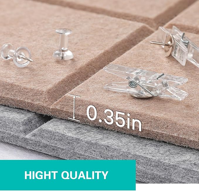 Cork Board for Walls 48" x 36", Bulletin Board for Office Decor, 12 Pack Felt Wall Tiles with Safe Removable Adhesive, Pin Tack Corkboard for Quilting Design & Dart Wall Protector - Camel