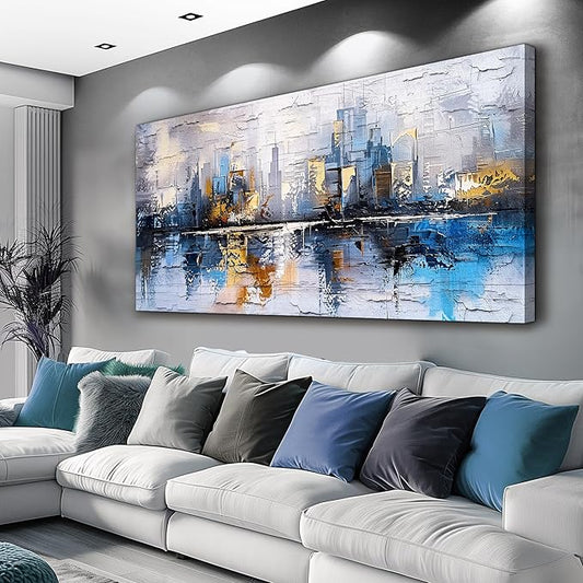 KELIYUAN Abstract Canvas Wall Art Painting Yellow Blue Mural Abstract Wall Decoration Bedroom Office Urban Print Painting Graffiti Art For Wall Decor Bathroom Living Room Home Decoration 20x40 In