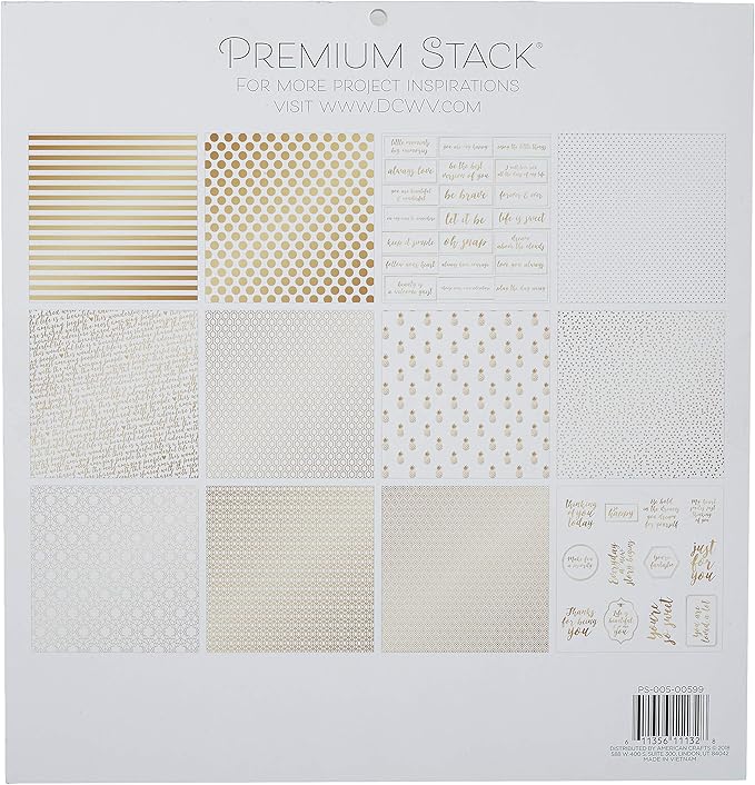 Die Cuts With a View Card Stock, Gold & White Premium Printed Cardstock Stack-12x12, Crafts Sheets Holographic Foil Double Sided Printed Cardstock Cardstock For Crafts Cardstock For Scrapbooking