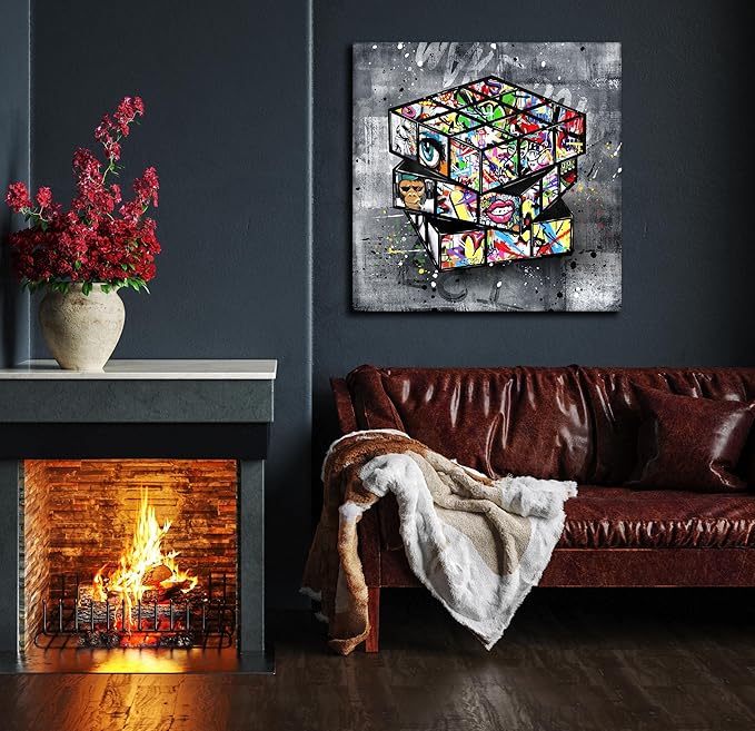SIXTTART Graffiti Wall-Art - Banksy Canvas Wall Art For Living Room Large Size - Abstract Art Wall Decor - Street Pop Art Modern Art Wall Decor 30" W x 30" H Stretched And Framed Ready To Hang