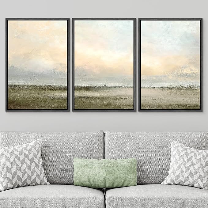 SIGNWIN Framed Canvas Print Wall Art Set Minimal Pastel Sunset Desert Landscape Nature Abstract Illustrations Modern Art Decorative Nordic Rustic for Living Room, Bedroom, Office - 16"x24"x3 Black