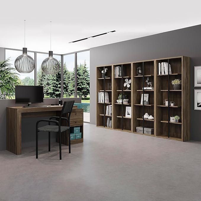 Expandable Desk with Storage Drawers & Open Shelf - Expands from 47 Inch to 57 Inch - Walnut Computer Desk with Printer Space - Modern Home Office Table with Drawers - Techni Mobili Blanco Collection