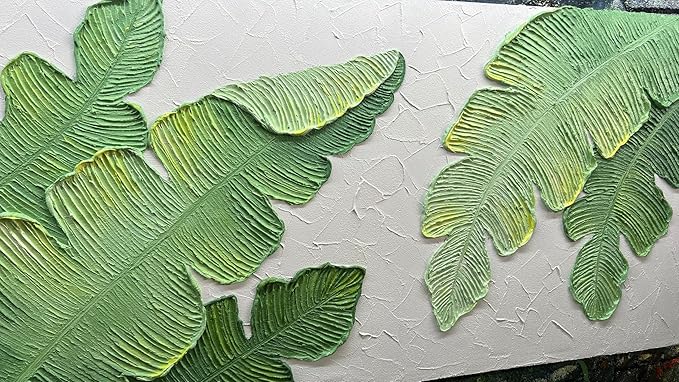 YaSheng Art- Handmade Modern Wall Art Oil Paintings , 3D Textured Wall Art Green Large leaf plant Artwork paintings ,Modern Minimalist Abstract Wall Art painting, Wall Art for living room Bedroom Wall Deco Home, Framed Wall Art Pictures 24X48 Inches
