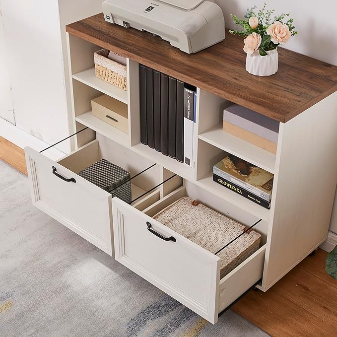 40" Lateral File Cabinet with Wheels,Farmhouse Wood File Cabinets with shelve,Filing Cabinets with 2 Drawers for Legal/Letter/ A4 Size